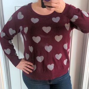 Torrid Sweater - Size 2 (XXL), Burgundy with gray hearts